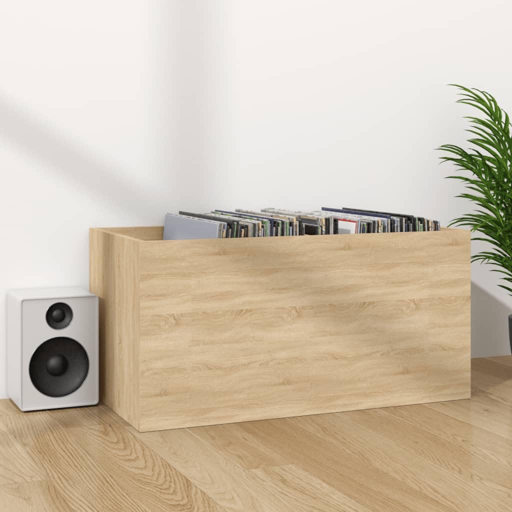 Contenitore per dischi in rovere Sonoma, 71 x 34 x 36 cm, con 2 scomparti, in legno resistente, per collezione di vinili, credenza decorativa, pratico organizer per soggiorno