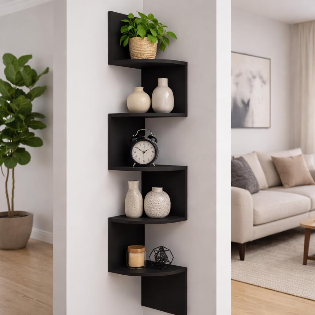 balajiwoodenarts| Modern Zig Zag Corner Wall Shelf | Wooden Floating Wall Shelf for Living Room, Bedroom & Home Decor-image-32