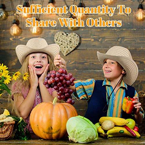Image of Unittype 48 Pcs Kids Cowboy Hat Bulk Western Party Straw Cowboy Cowgirl Sun Hat Set with Lanyard for Children Boy Girl Party Costume Accessories