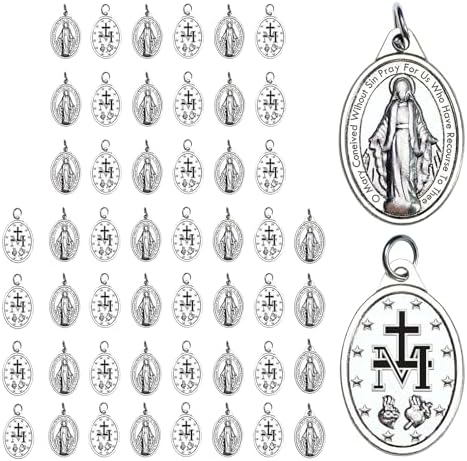 Brilucky 12 PCS Milagrosa Medal Finger Rosary Rings - Silver Tone Catholic Prayer Rings & Keychains, Baptism Favors - View #9