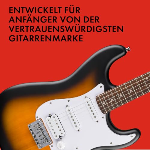 Squier by Fender Debut Collection HT HSS Stratocaster E-Gitarre, Laurel Griffbrett, Weißes Schlagbrett, 2 Tone-Sunburst