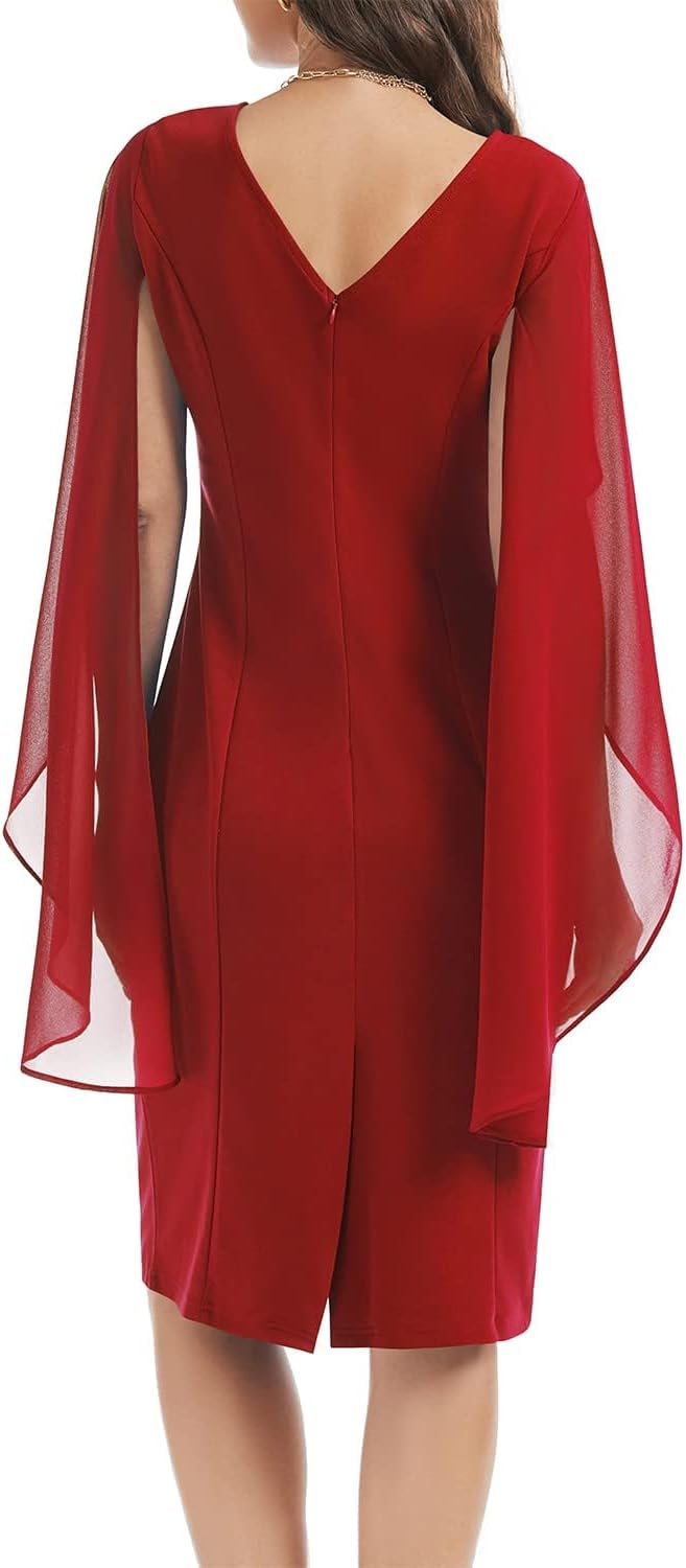HELYO Women's Chiffon Cloak Sleeve Mini Cape Dress V-Back Semi-Formal Elegant Bodycon Wedding Guest Evening Cocktail Dresses - Image 2