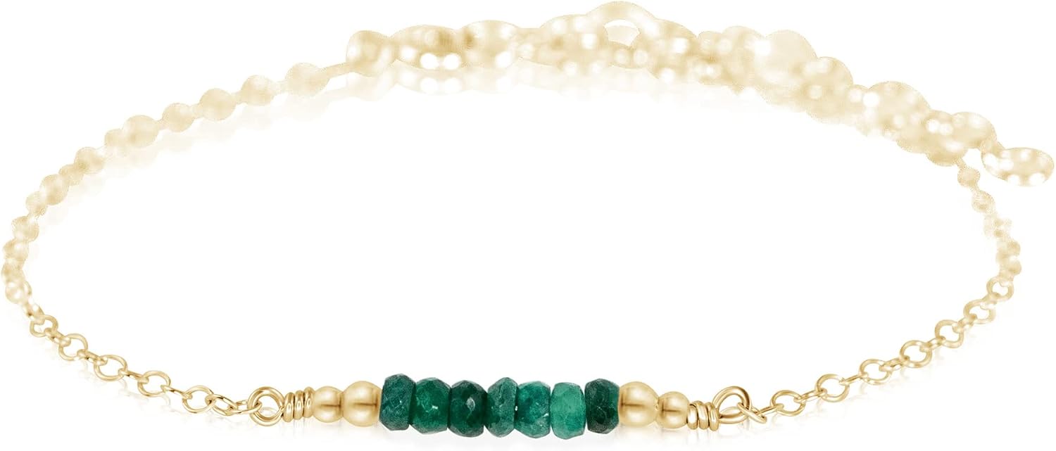 Luna Tide Tiny Sparkling Emerald Faceted Bead Bar Bracelet in 14k Gold Fill