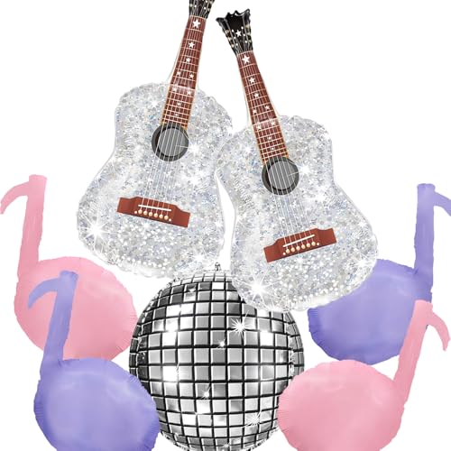 Pink and Purple Music Note Party balloons Guitar Balloons Disco ball balloons for Korean Movie Demon Hunters Party Decor Tays Singer Fans Birthday Decoration Rock and Roll Music Theme
