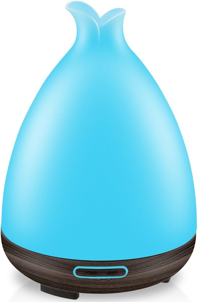 URPOWER Essential Oil Diffuser, Wood Grain Base Oil Diffuser for Essential Oils Auto Shut-off Diffuser Essential Oils Aromatherapy with Adjustable Mist Mode, 7 Color LED Lights for Bedroom Home Office