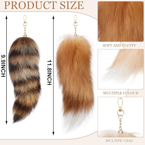 Image of Ferreve 2 /4 /6 /8 Pcs Fluffy Therian Tail Keychain Soft Fox Fur Tail Keychain for Women Handbag Cosplay Costume 2 Sizes