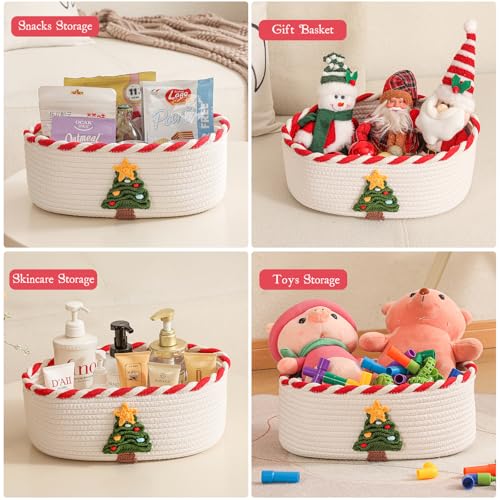Image of Mothers Day Gift Basket Empty with 2 Greeting Cards | Ribbon | Cellophane, Empty Cotton Rope Storage Basket With Concealed Handle For Baby Shower, Easter, Halloween, Birthday, 14*10*5 inches Crochet Tree Red