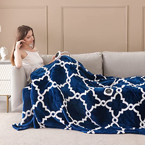 Image of VENTIMI Electric Blanket Queen Size 84 inchx90 inch, Heated Blanket with Dual Controllers, 10 Heating Levels & 1-12 Hours Auto Off Fast Heating Blanket, ETL Certificated, Navy