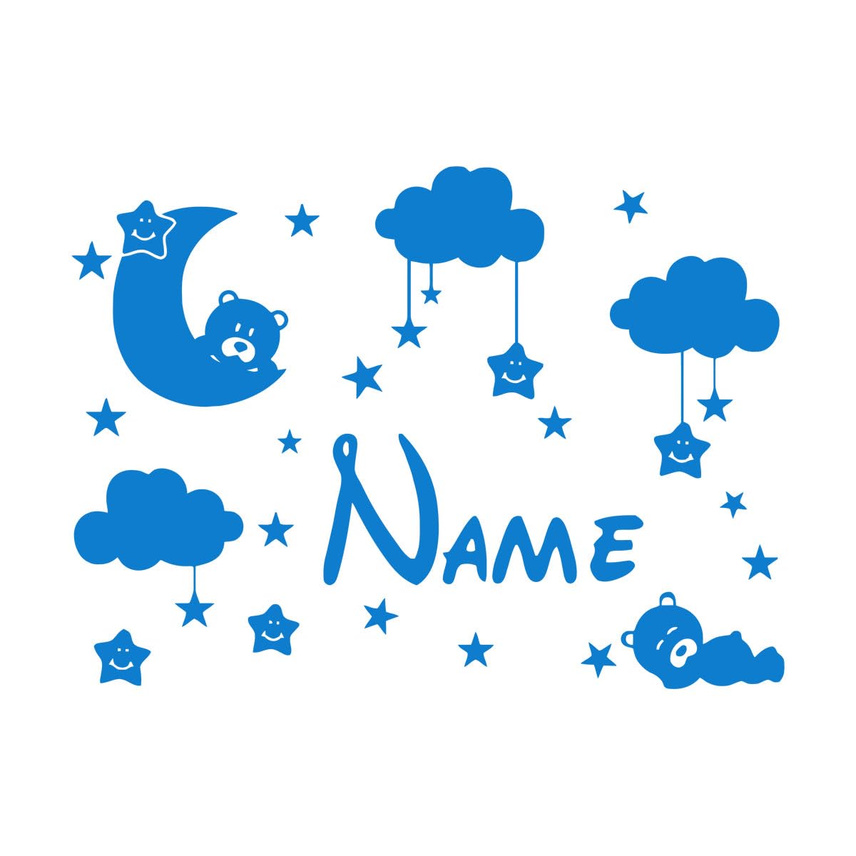Vinyl Art Sticker Cute Bear with Moon Children's Moon and Stars 81x110.1cm Can Modify and add Information Extra Large Blue