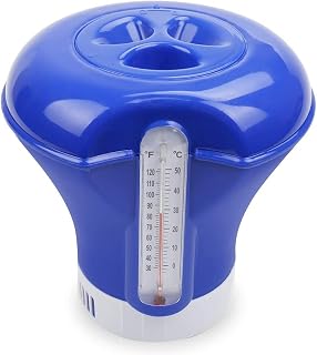 8 Inch Floating Pool Chlorine and Bromine Chemical Dispenser, Adjustable Balanced Chemical Delivery Clorinator Floater w/Thermometer - Holds Five 3" and 4" Tablets