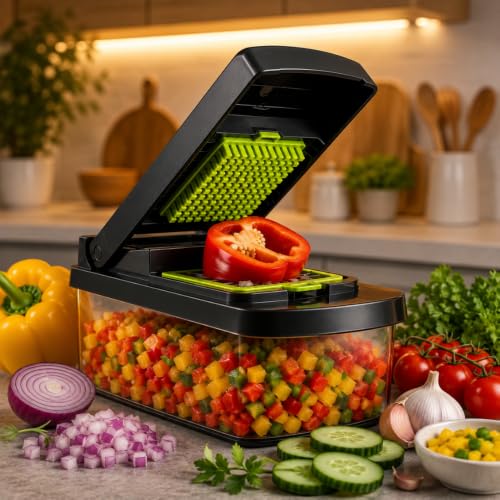 Cortador de Legumes Profissional com Recipiente 14 em 1 Fatiador Picador, Premium