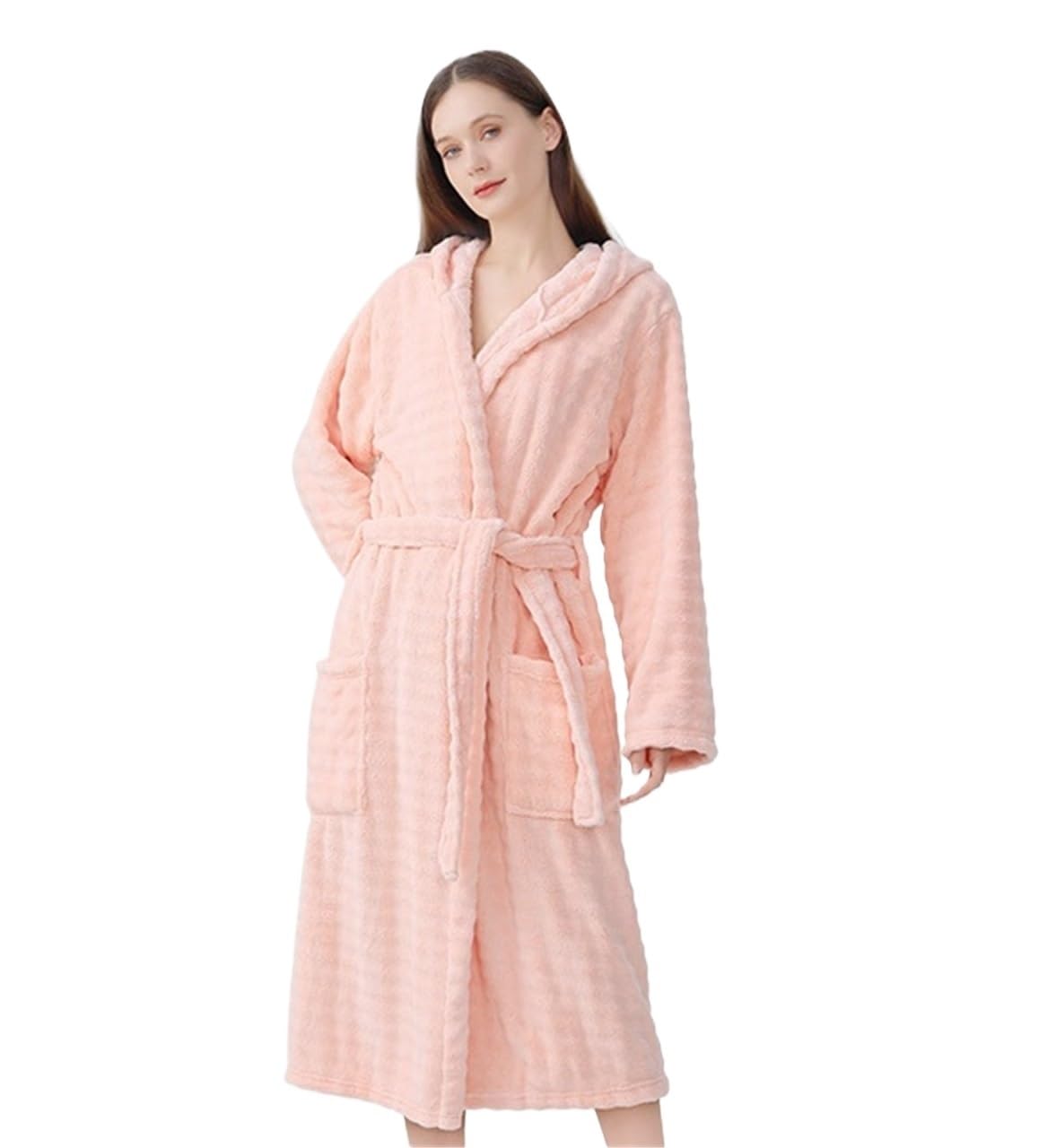 Albornoz Para Viajes Piscina Albornoz De Lana For Mujer Cálido Con Capucha Bata Cinturón Felpa Bolsillos Camisón Suave Ropa De Dormir