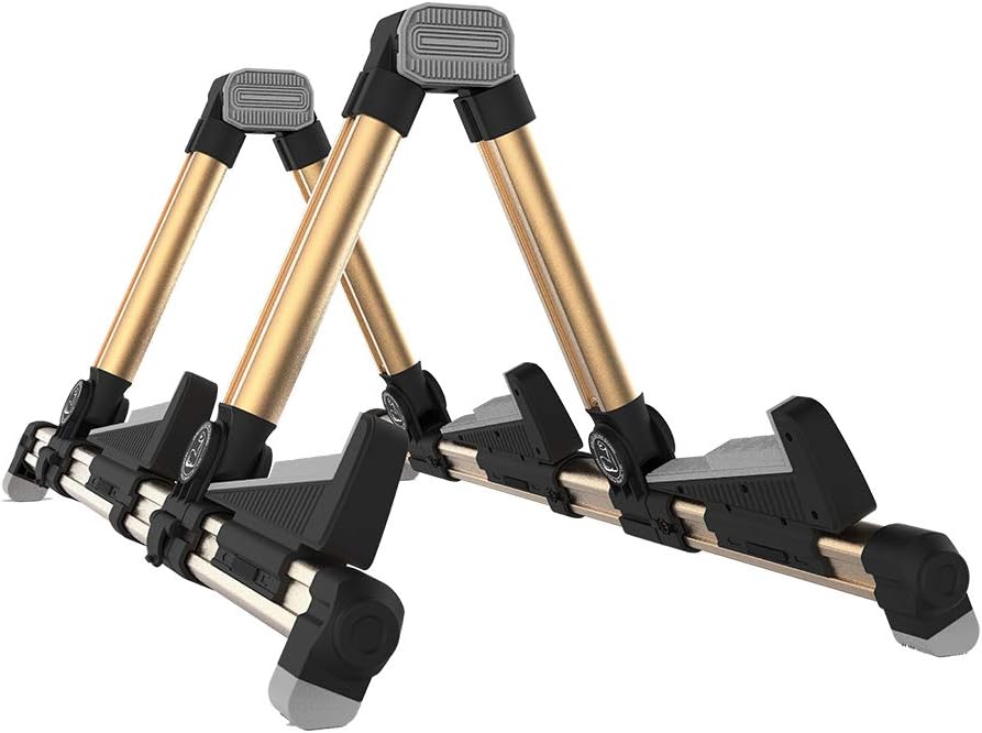 Kalaok Double Guitar Stand A-frame Folding Adjustable Holder Bracket Support Aluminum Alloy Universal for Acoustic Electric Classical Folk Guitar Ukulele Bass Violin String Instrument