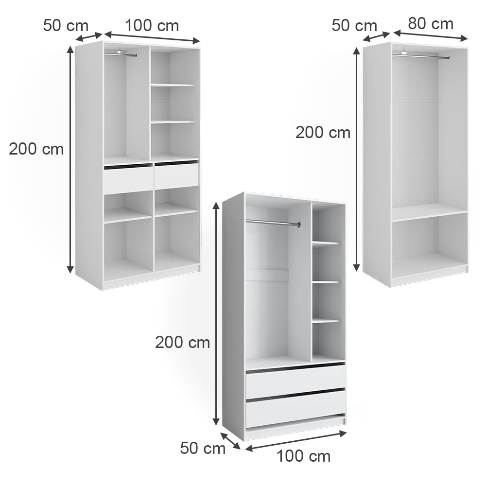 Vicco Szafa "Elmo", Biały, 280 x 200 cm | Zestaw 3, pour un rangement flexible de différents types de vêtements
