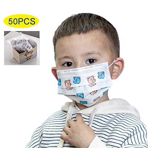 Jieway 50 máscaras desechables para niños, 3 capas, bolsa sellada estándar protegida para niños y niños, Dibujos animados, 50