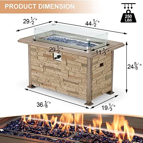 Vicluke-44-Inch-Aluminum-Propane-Fire-Pit-Table-with-Faux-Ledgestone-Hand-Painted-Table-Top-50000-BTU-Gas-Fire-Table-with-CSA-Certification-Wind-Guard-Waterproof-Cover-for-Outdoor-Patio-Brown