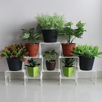 Meshable Moso Plus Flower Pot Stand | Elegant and Functional Floor-Mounted Plant Stand | Rust Free Pot Stand for Indoor & Outdoor | DIY Stand for 8 Plants | White - image, photos