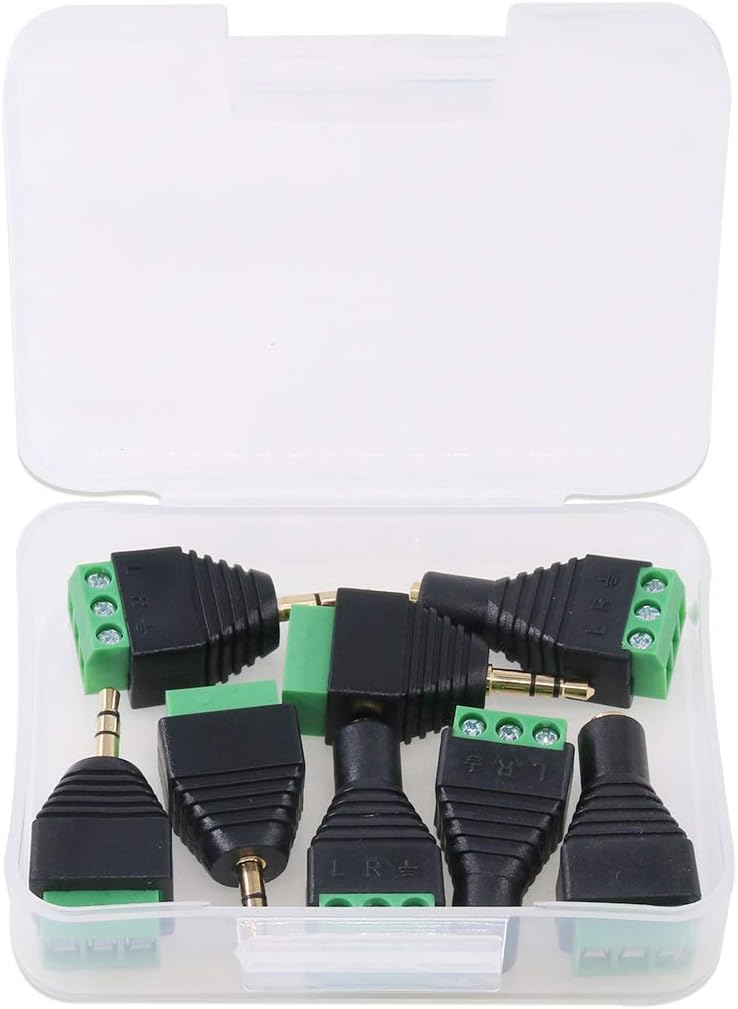 Glarks 8Pcs 3.5mm(1/8inch) Stereo Audio Balanced Male & Female Jack to AV 3-Screw Video Balun Terminal Adapter Connector