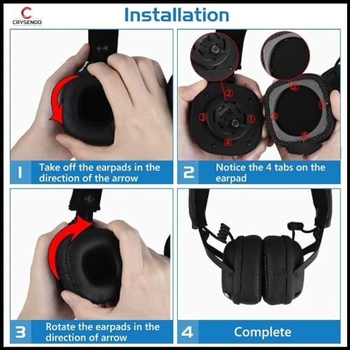 Image of Crysendo Headphone & Cushion Combo for Marshall Major III Headphone | Soft Ear Cushion Cover Replacement Earpads | Protein Leather & Memory Foam Cushion (Black)