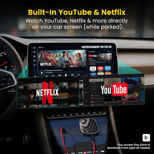 Image of Portronics Tune Plus, 2-in-1 CarPlay & Android Auto Adapter with Inbuilt YouTube, Netflix, Converts Wired to Wireless, 3GB RAM + 32GB ROM, Plug &Play, USB-A & Type-C Compatible, TF Card Slot for Media