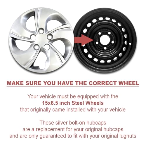 Auto Reflections Set of 4 15\" 5 Twisted Spoke Wheel Covers for Honda Civic 2013-2015 - Silver Bolt On