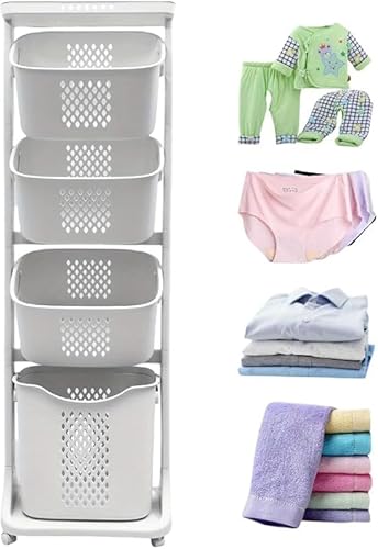 Rutexc ランドリー収納使い勝手の二段式洗濯物入れ 上の棚で小物を収納 下のバケツで洗濯物を整理 車輪付きで移動も簡単な収納アイテム