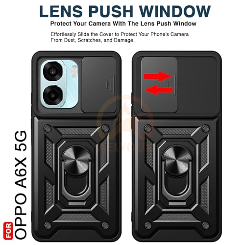Image of Armor Bumper Back Cover Case for Oppo A6X 5G Rotating Camera Cover, Ring Holder & Kickstand | Heavy Duty & 360 Degree Protection Oppo A6X 5G Back Cover (Black)
