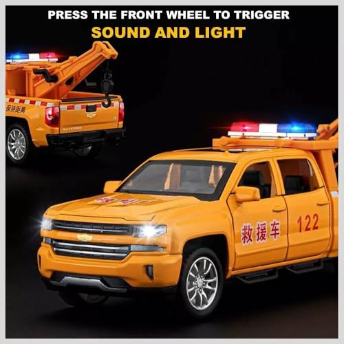 Image of Chavrolet Pickup Rescue Model Car with Box, Zinc Alloy Pull Back Toy car with Sound and Light for Kids Boy Girl Gift [Colors as Per Stock] (Chavrolet Pickup Rescue)