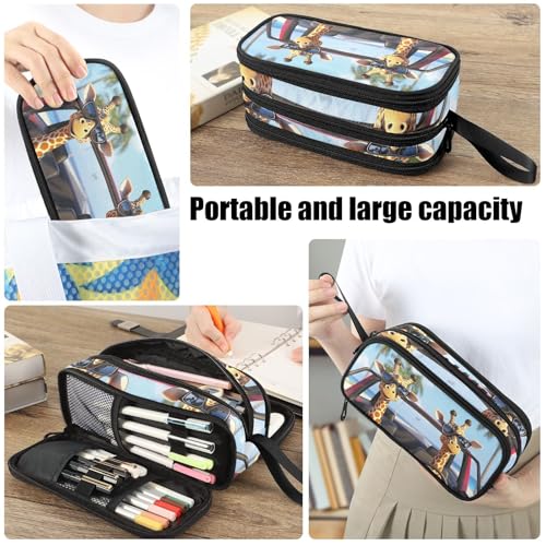 Image of Fustylead 3d Two Cute Giraffes Driving Car Pen Pencil Case Makeup Pouch Big Capacity Multi-Purpose Travel Bag Office Organizer with Zipper