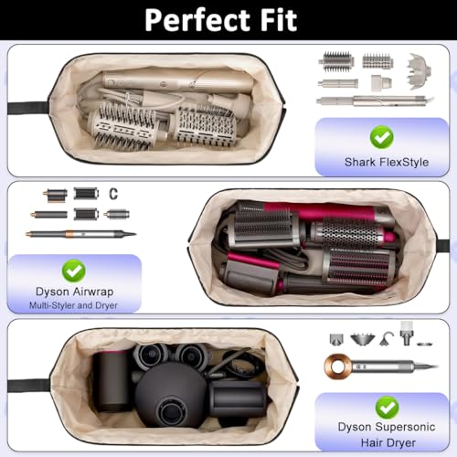 Image of MAYCREATE Hair Dryer Storage Bag Hair Styling Tool Travel Organizer Bags Zipper Storage Bag Sweet Bow Quilted Cotton Organizer Bags, 35x20x15cm, Black