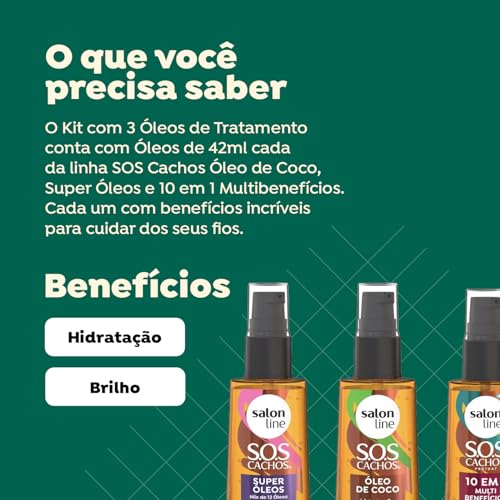 Salon Line, Kit com 3 Óleos de Tratamento Coco, Super Óleos e Multibenefícios