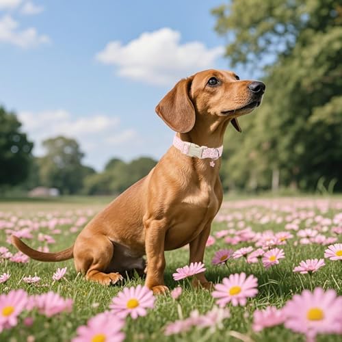 Lionet Paws Hundehalsband mit Blumenmuster, niedliches Gänseblümchen-Design, mit Kunststoffschnalle, leicht, verstellbar, für kleine Hunde