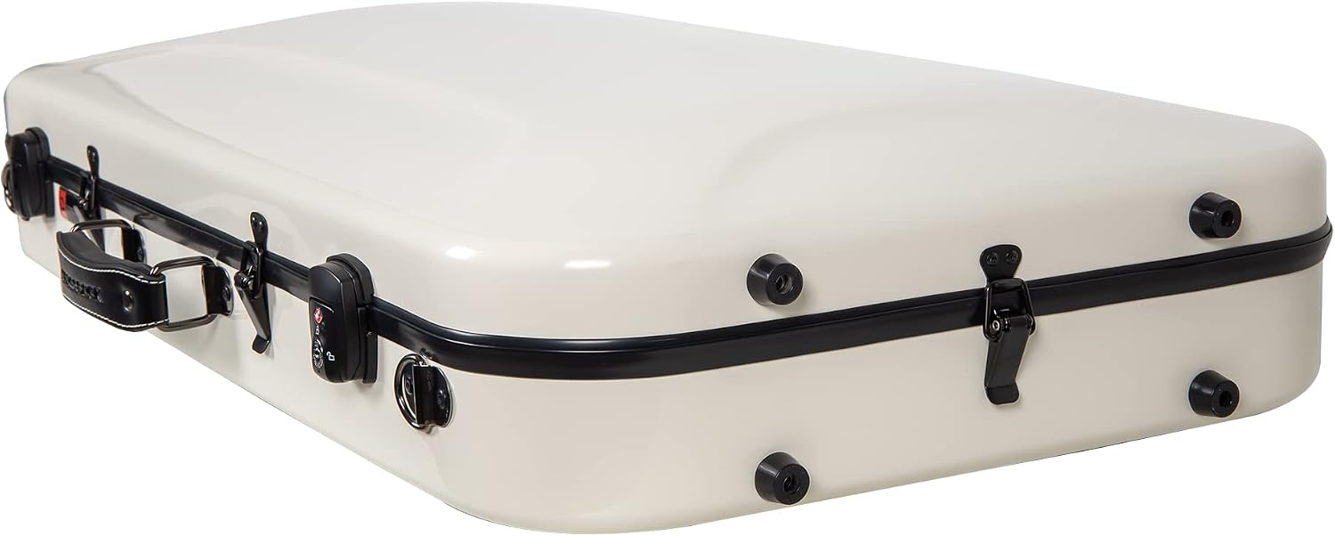 Crossrock Fiberglass Violin & Viola Double Case | Fits 4/4 Violin + 15–16.5” Viola – TSA Lock, Hygrometer, Blanket, Backpack Straps- Milky White (CRF2020DVLMW)