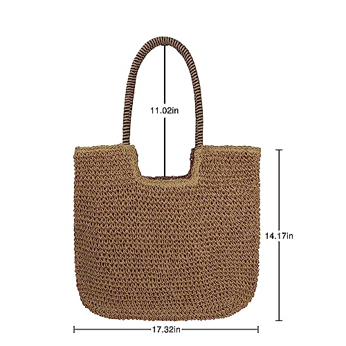 Image of Women Large Straw Beach Bag Handmade Woven Shoulder Bags Hobo Tote Handbag Purse for Summer(B-Brown)