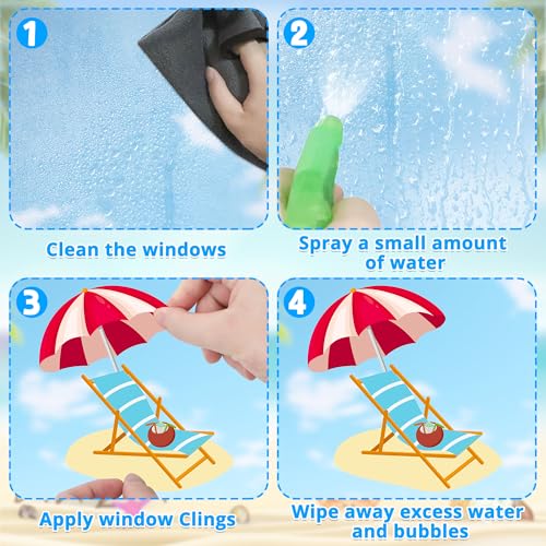 Image of Traplace 9 Sheets Summer Window Clings, Double Sided Summer Window Clings for Glass Windows, Hello Beach Decals, Sun Watermelon Pattern Stickers for Home Office Accessories Decorations