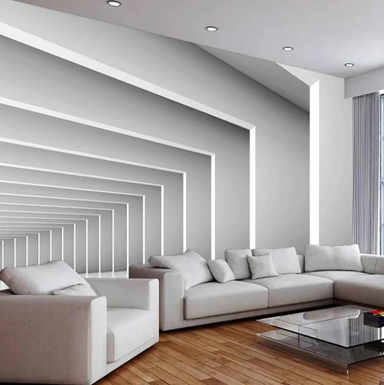Papier peint espace ciment géométrique pour agrandir un salon sombre