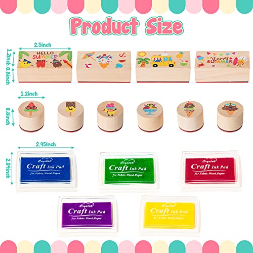 15Pcs Summer Ice-Cream Wooden Rubber Stamps For Crafting, Wood Rubber Stamp For Scrapbooking Diy Craft Card Stamps Pads Decorative Rubber Stamps Ink Pads For Kids Stamps Birthday Gift Card Making Kit #TOP1