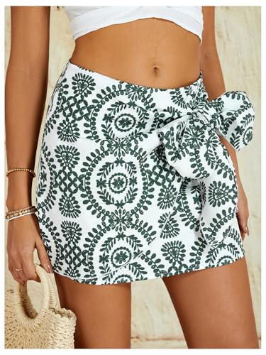 Image of Milumia Women's Summer Boho Wrap Skirt Floral Print High Waisted Knot Side Short Vacation Beach Mini Skirt
