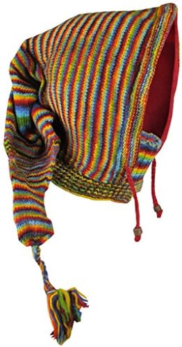 Little Kathmandu Woolen Fleece Lined Pixie Long Snood Hood Neckwarmer Hat Rainbow Tie Dye