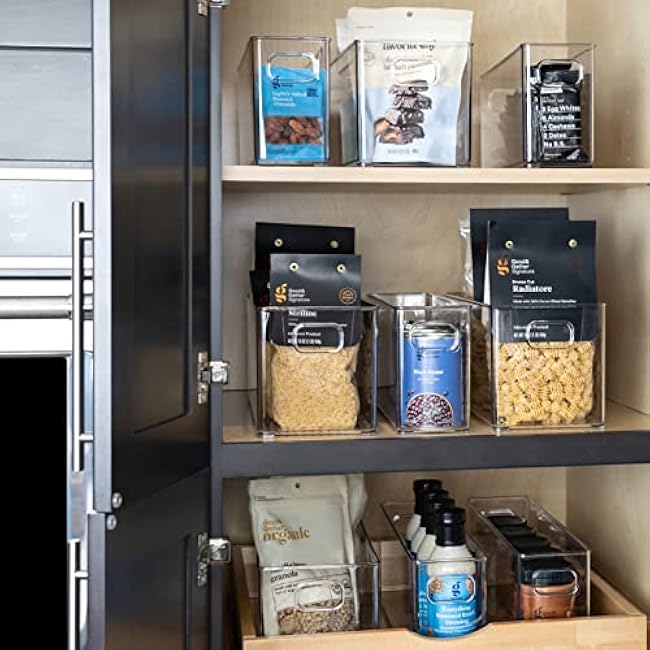 bHome & Co Clear Plastic Storage Bins - Pantry Organization and Storage Containers Stackable Storage Bins Acrylic Bins for Organizing Cabinet Shelves Kitchen Organization Fridge Freezer Organizer Bins