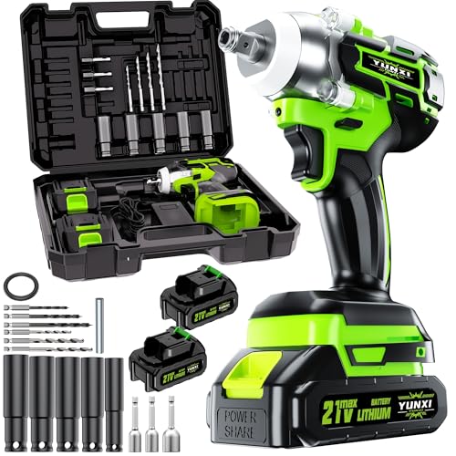 Image of Cordless impact wrench kit, impact with charger, lithium-ion wrench-electric tools suitable for home and car maintenance and repair use (High-end battery *2 + plastic box with multiple accessories)