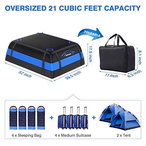 Vetoos 21 Cubic Feet Car Rooftop Cargo Carrier Bag, Soft Roof Top Luggage Bag for All Vechicles SUV with/Without Racks - Waterproof Zip, Anti-Tear 700D PVC, with Storage Bag & Anti-Slip Mat