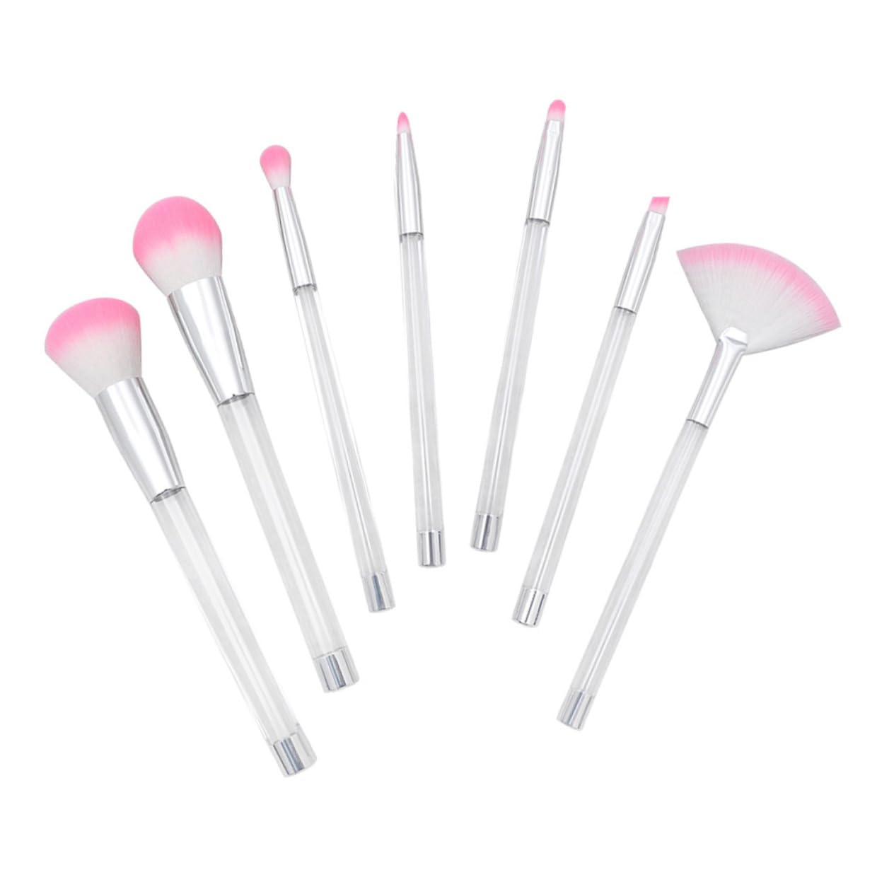 FRCOLOR 7pcs Crystal Handle Makeup Brush Set for Women DIY Transparent Sand Brushes with Empty Tube Professional Cosmetic Tool for Daily and Special Use Easy to Hold and Durable