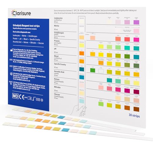 Clarisure Urinalysis Urine Test Strips 30 Sticks/Dipsticks | 11-Parameter Test