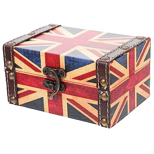 GOOHOCHY Retro Storage Box British Flag Vintage Wooden Jewellery Box with Lock Medium Size Decorative Treasure Chest for Rings Necklaces Bracelets