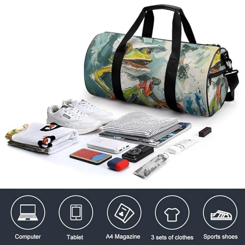 Travel Duffle Bag Red Shoe Frog Weekender Bags for Women Large Capacity Travel Overnight Bags Foldable Carry On Tote Bags Lightweight Sport Gym Bag For Travel/Gift, 17.7in/9in/9in, white4