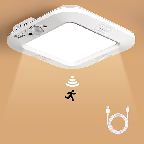 Miniatura 1 de Lámpara de techo con sensor de movimiento recargable, 220 lúmenes, 6000 K, luz de sensor de movimiento inalámbrica para interiores, 2000 mAh, luces