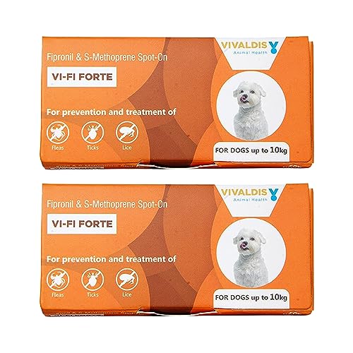 Vivaldis VI-FI Forte 0.67 ml - Single Pipette - Spot on Solution for Prevention & Effective Control of Flea, Tick & Chewing Lice Treatment for Dogs Weighing Upto 10kg