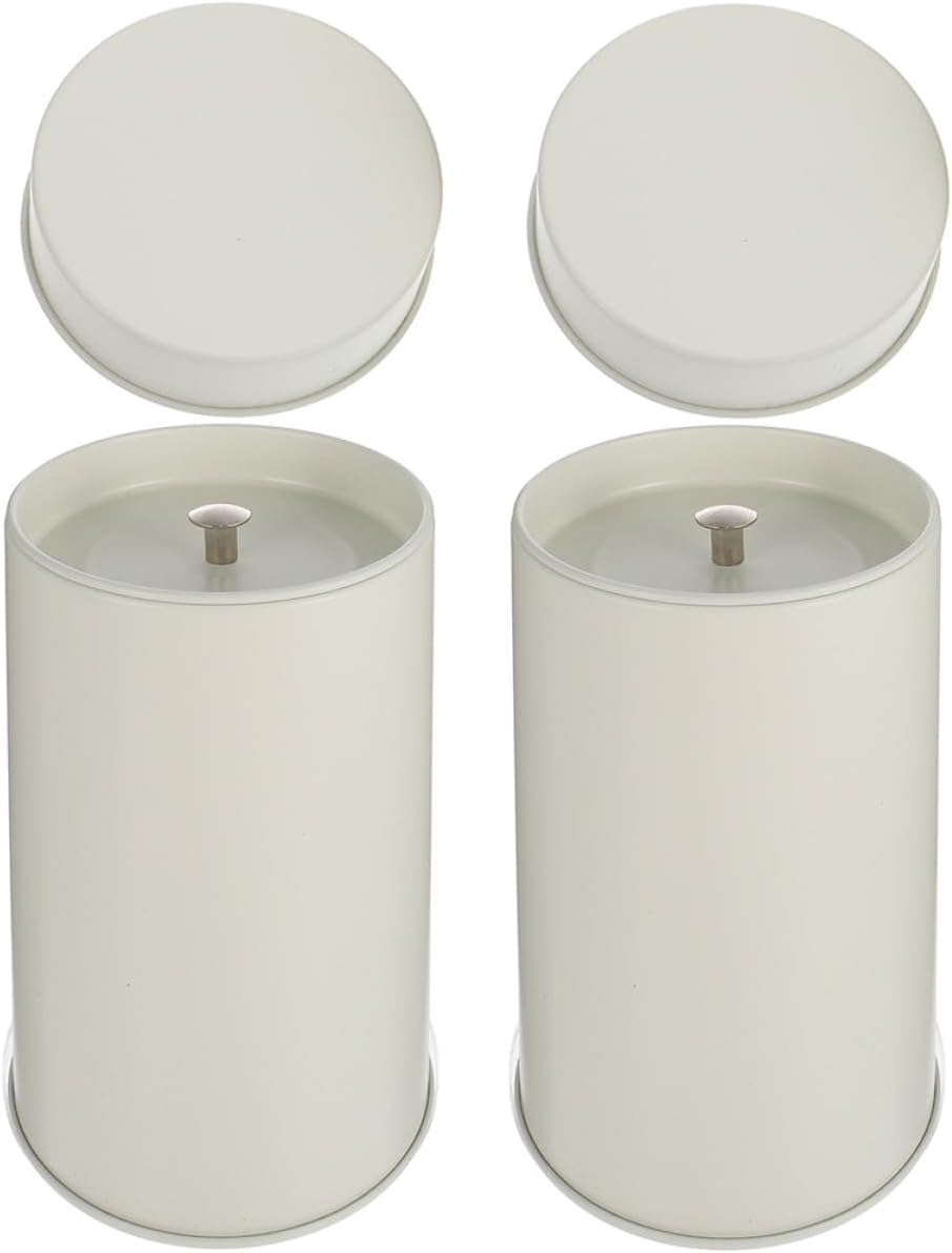 Totority 2pcs Small Tinplate Storage Jars with Nested Lids, Airtight Household Tea Canisters in Light Beige, Portable Tea Bag Storage Containers for Kitchen and Pantry Organization