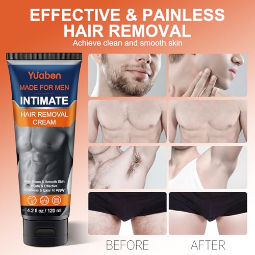 Hair Removal Cream for Men - Painless, Flawless, Soothing Depilatory Device for Unwanted Male Hair in Intimate/Private Areas, Suitable for All Skin Types, 120ml